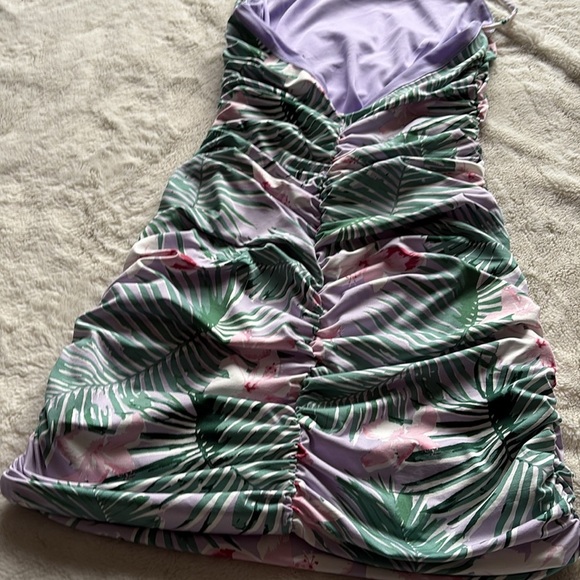 Revamped Tropical Print Mini Dress – Size L | Ruched Bodycon | Island Vibes | - Picture 4 of 7